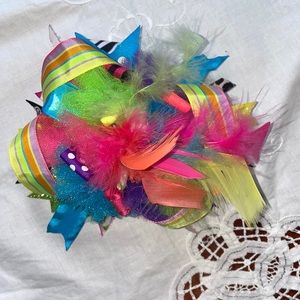 Girls Large Custom Boutique Hair Bow Feathers Rainbow Ribbon Zebra Polka Dot